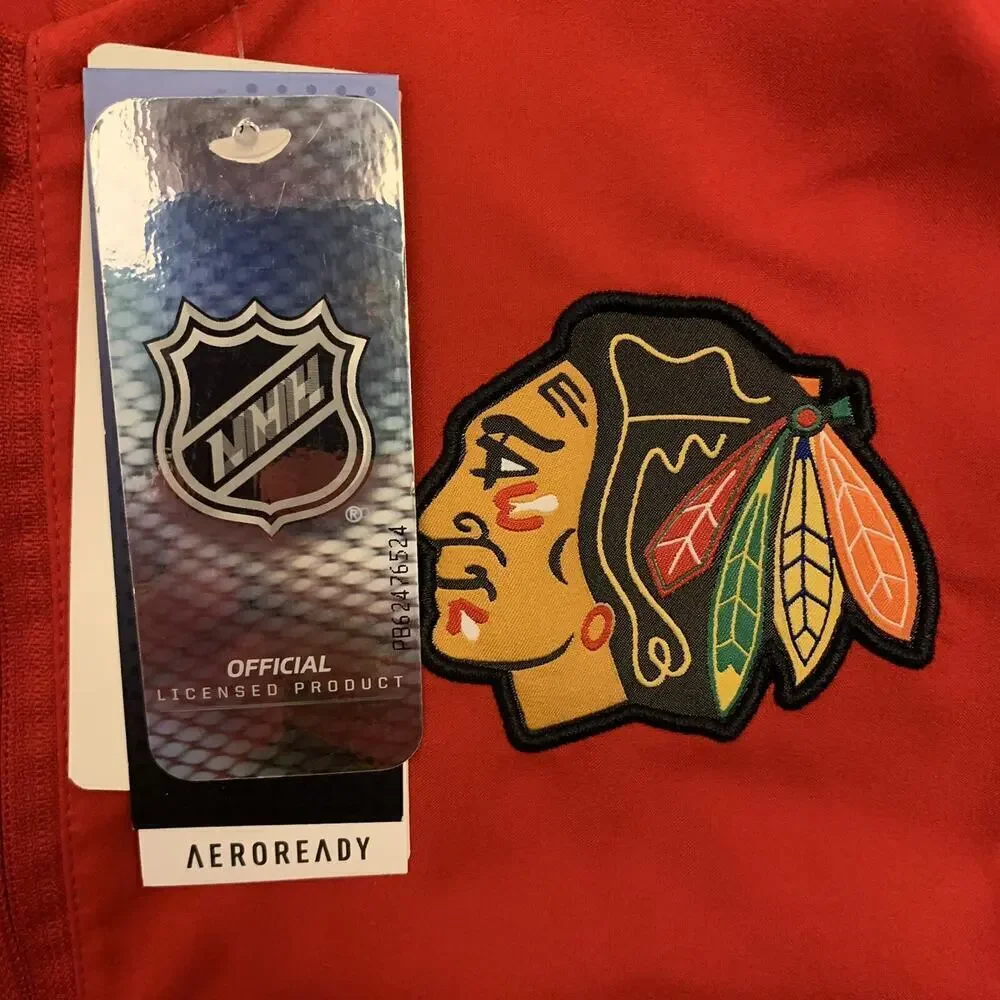 Adidas Mens Chicago Blackhawks NHL Hockey 1/4 Zip Red Top Shirt Size S - NWT $80